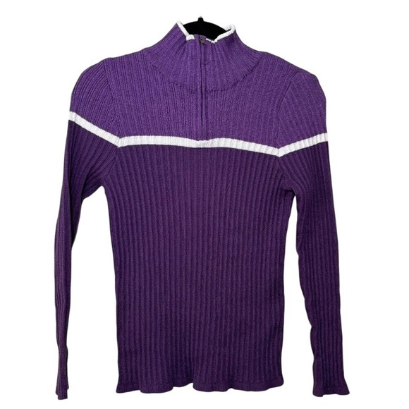 Great Northwest Clothing Company Sweaters - Great Northwest Half-Zip Ribbed Sweater Purple Color Block w/White Strip